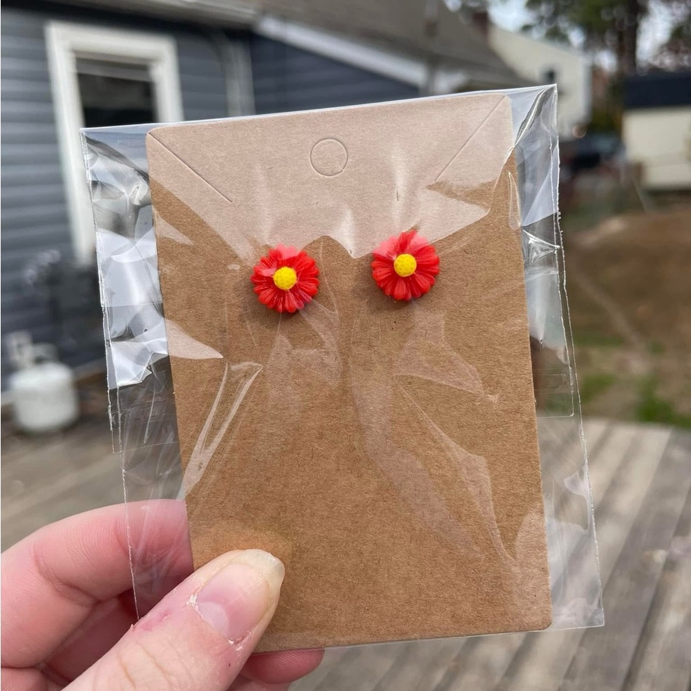Hand-pieced Red Flower Stud Earrings